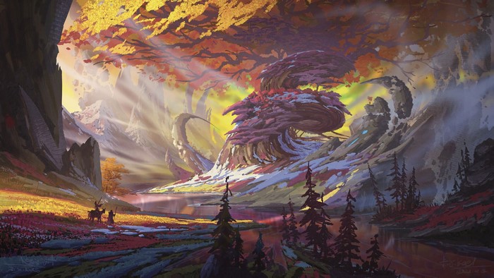 4K, forest, Kael, horse, fall, artwork, fantasy art, snow, anime