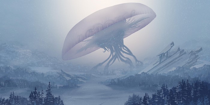4K, alien invasion, forest, NIck Jizba, snow, winter