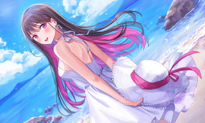 Rangu in White Dress on Beach