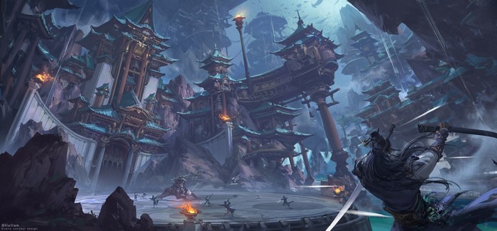 fantasy art, gliulian, Asian architecture