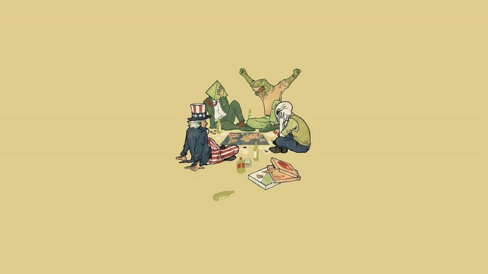 board games, world map, pizza, Illuminati, aliens, humor, Uncle Sam, minimalism