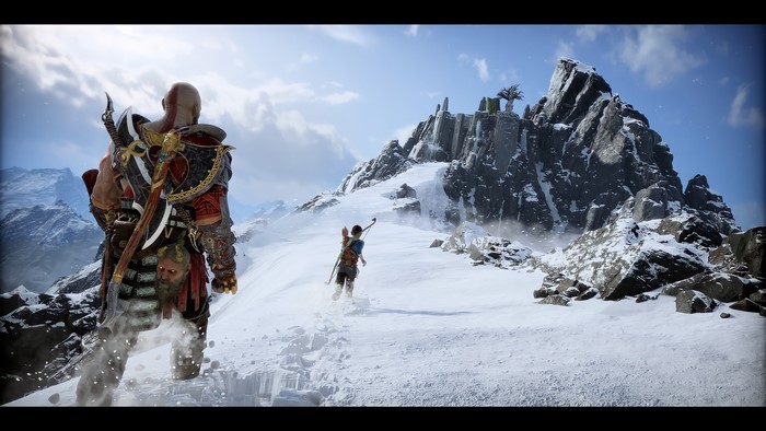 4K, video game characters, Santa Monica Studio, Atreus, screen shot, god of war 4, video games, Video Game Landscape, PlayStation, God of War, Kratos