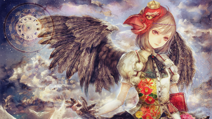 anime girls, Yogisya, Shameimaru Aya, anime, dress, Touhou, wings