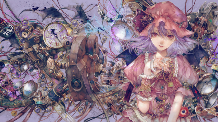 anime, wings, Yogisya, anime girls, Touhou, Remilia Scarlet, purple hair
