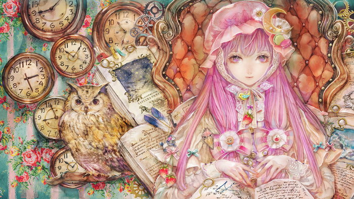 anime, Touhou, Yogisya, Patchouli Knowledge, anime girls, pink hair