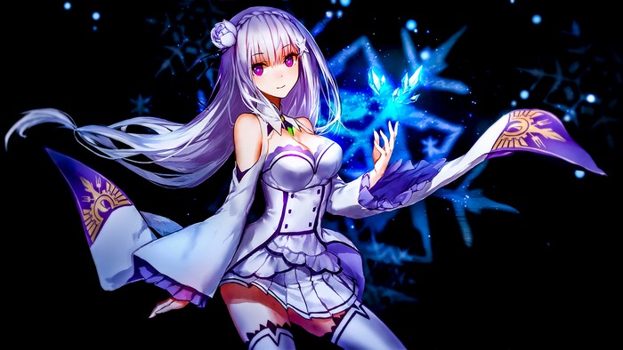 4K, dark, anime girls, frosting, swd3e2, Re:Zero Kara Hajimeru Isekai Seikatsu, Emilia (Re: Zero)
