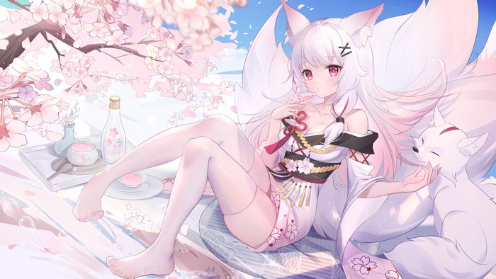 4K Somna Fox Girl with Cherry Blossoms