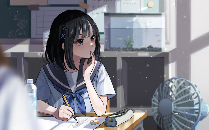 4K Anime Girl in School Uniform with Black Hair