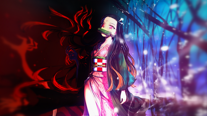 pink eyes, anime girls, anime, gagged, dark hair, Kimetsu no Yaiba, Kamado Nezuko
