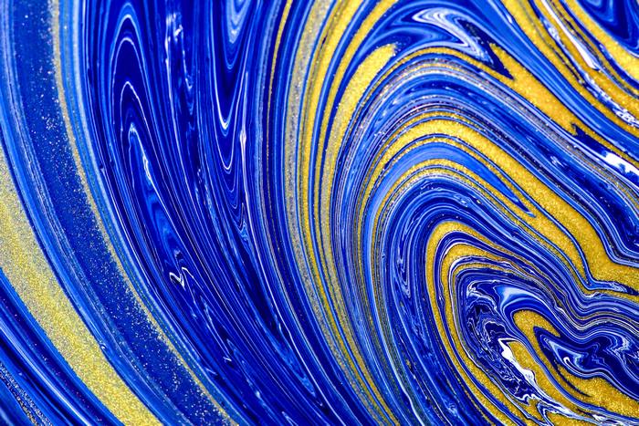 Blue and Gold Abstract Paint Swirls