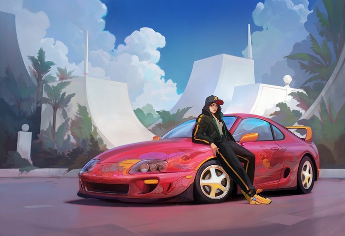 Toyota Supra, women, artwork, car