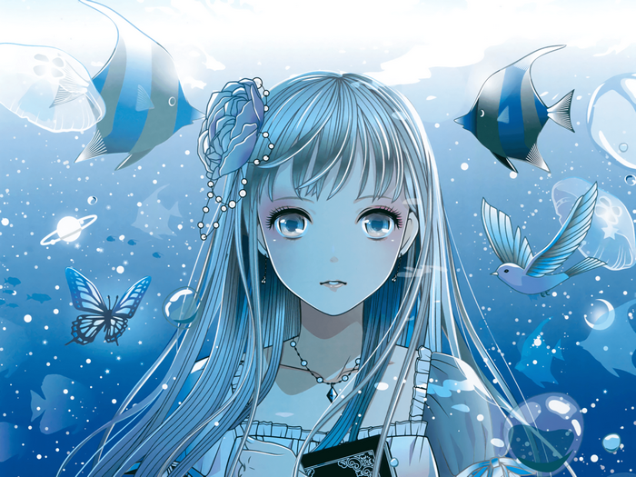 Eri Kamijo Surrounded by Fish and Butterflies