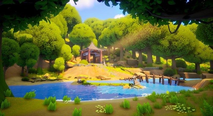 water, forest, digital, Nicholas Balm, shrine