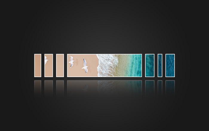 4K, simple background, black background, beach, birds, panels, art gallery