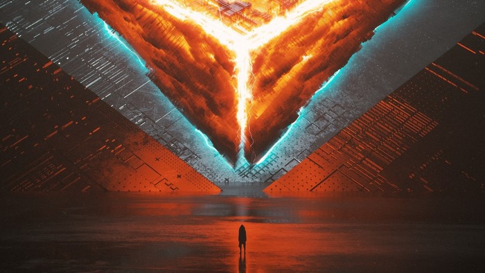 Stuart Lippincott, Cinema4D, lights, pyramid, abstract, digital art, dark