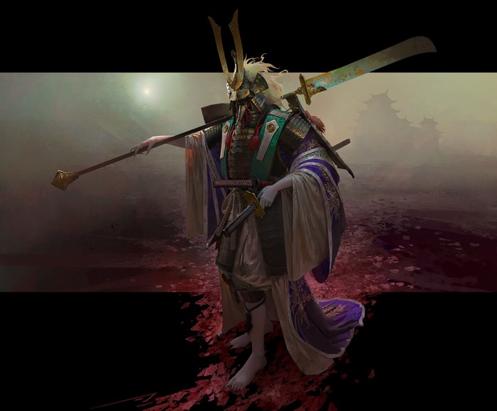 Maxim Bazhenov, fictional character, drawing, sword, digital art, artwork, katana, helmet