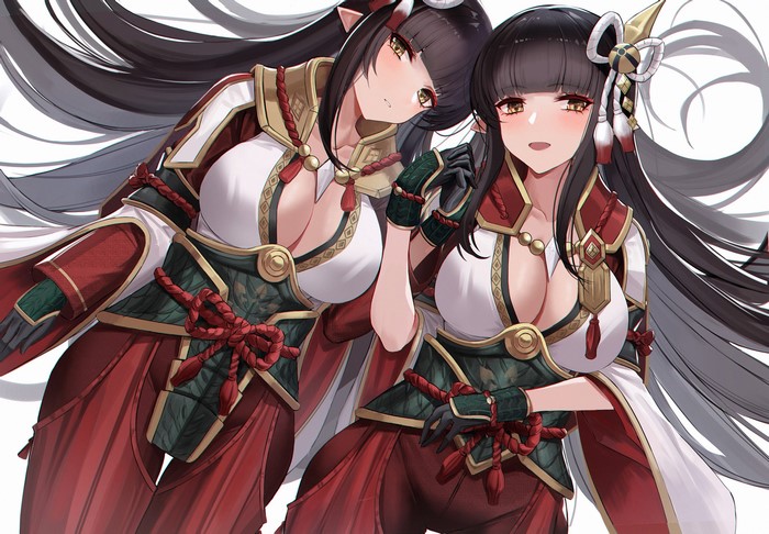 Hinoa, Monster Hunter, Eternity (artist), Monster Hunter Rise, anime, fan art, video games, pointed ears, illustration, 2D, bangs, artwork, fantasy girl, anime girls, the gap, Minoto, long hair, brunette, drawing, blushing, cleavage, digital art