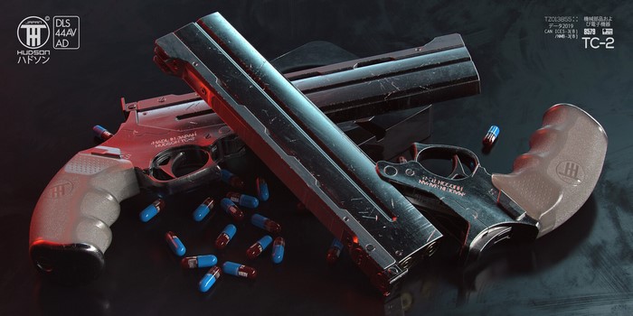 Filippo Ubertino, ArtStation, gun, weapon, pills, pistol, artwork, 3D