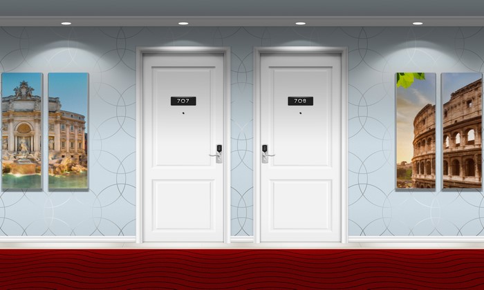 4K, hotel, hallway, indoors, numbers, door