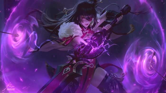 Beidou (Genshin Impact), anime girls, sword, Sean Tay, raikoart, anime, Genshin Impact, eyepatches