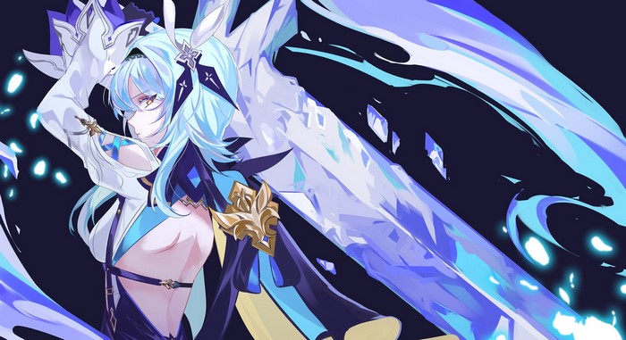 Vardan, Eula (Genshin Impact), sword, doodle, Genshin Impact, anime, anime girls, simple background