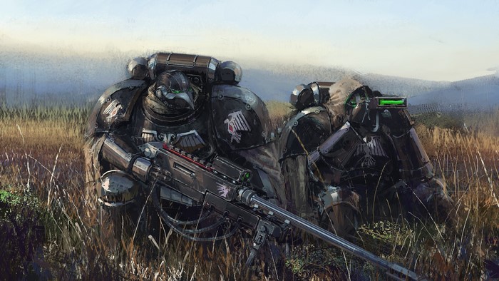 Warhammer 40,000 Raven Guard Space Marines in Power Armor