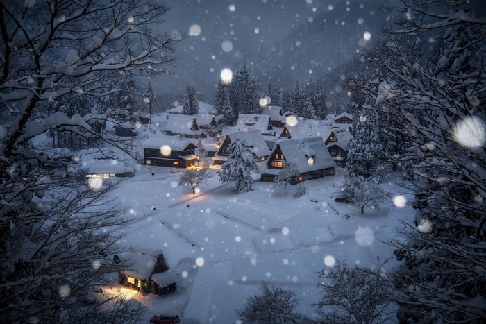 snow, architecture, village