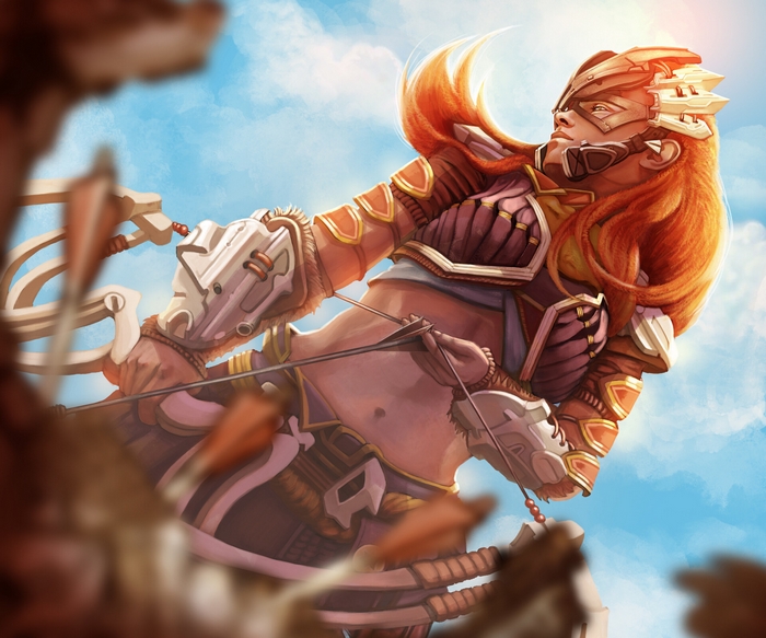 Aloy drawing her bow in Horizon Zero Dawn