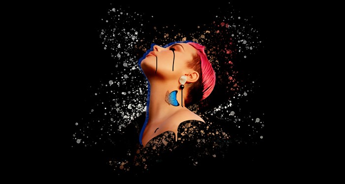 4K, illustration, Demi Lovato, celebrity, butterfly, digital, abstract, pink hair, tattoo