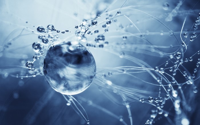spiderwebs, water drops, macro, sphere, blue