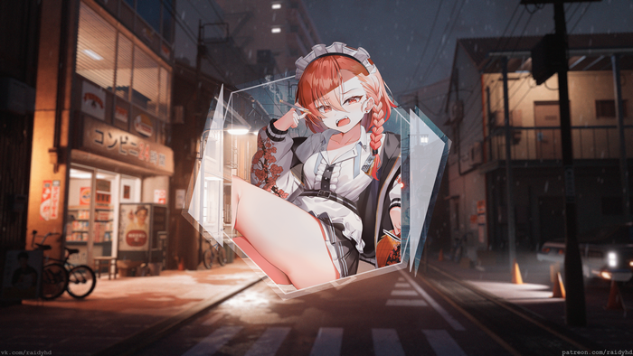 4K, anime, picture-in-picture, anime girls, watermarked