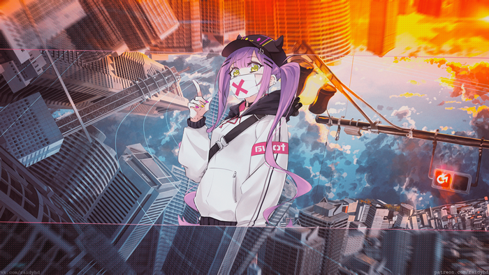 4K, Banishment, picture-in-picture, anime, anime girls, Tokoyami Towa, Hololive