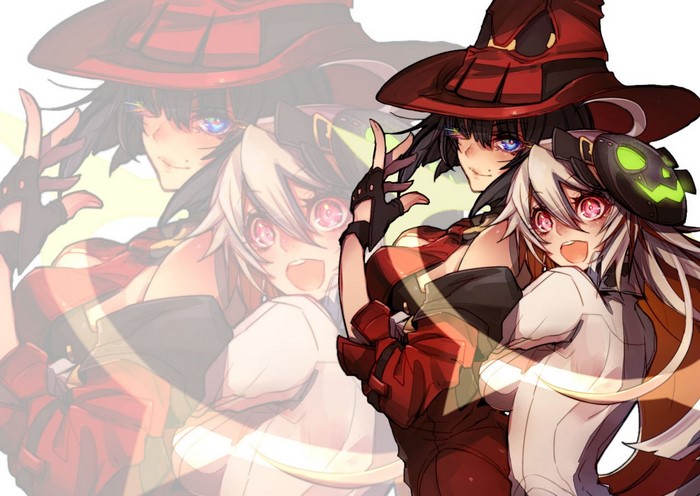 video game characters, Guilty Gear Xrd, couple, I-No (Guilty Gear), video game art, Jack-O Valentine, video games, anime girls, Guilty Gear, I-No, video game girls, witch