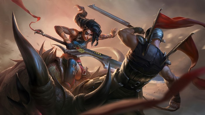 Samira fighting on a beast in League of Legends
