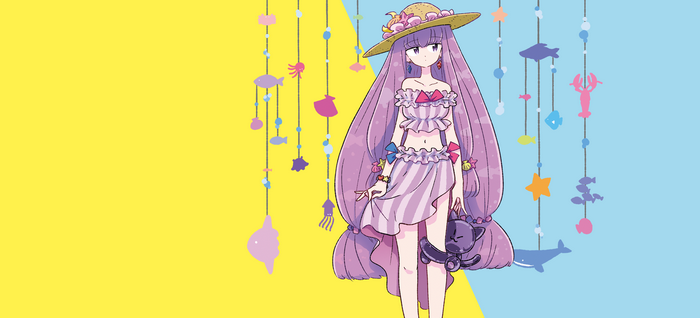 sun hats, purple hair, Touhou, long hair, Patchouli Knowledge, simple background