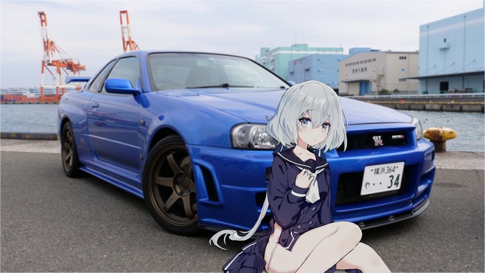 4K JDM Skyline R34 with Anime Girl Konno Junko