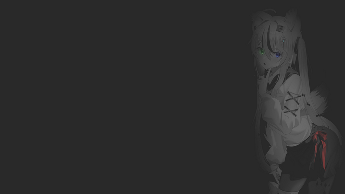 illustration, dark background, selective coloring, anime, manga, monochrome, anime girls, original characters, Jun (artist), animal ears, fan art, minimalism, heterochromia