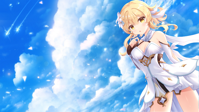 4K, blonde, dress, Genshin Impact, anime girls, anime