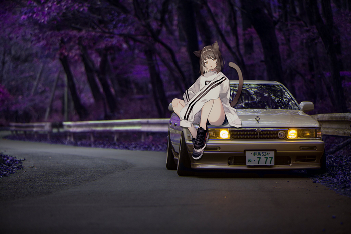 JDM, Toyota Chaser, Nissan Laurel c33, anime girls