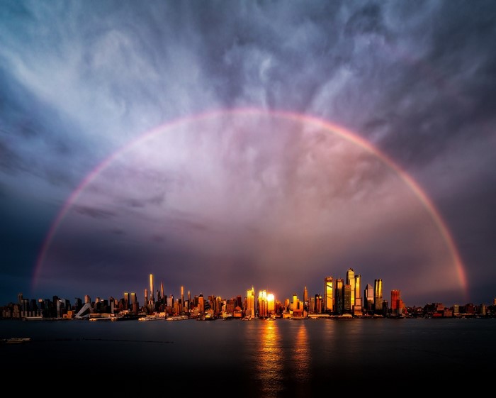 skyline, city, rainbows, cityscape, New York City