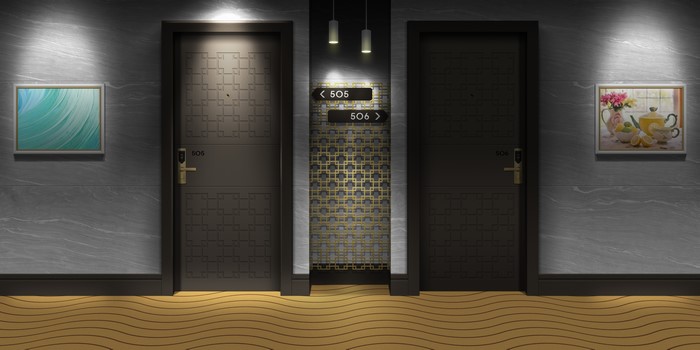 4K, hotel, hallway, interior