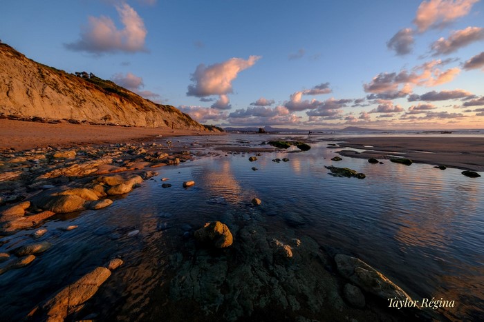 pond, rocks, landscape, sunset, beach