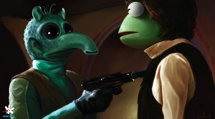 artwork, ArtStation, blaster, Dan Luvisi, The Muppets, parody, science fiction, Star Wars, Greedo (Star Wars), Kermit the Frog