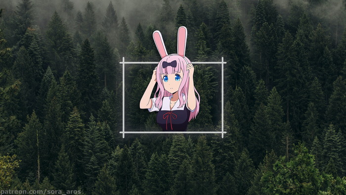 spruce, forest, picture-in-picture, Chika Fujiwara, anime girls