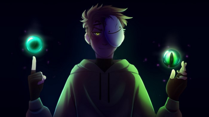 Dream Minecraft Character with Glowing Eyes and Mask