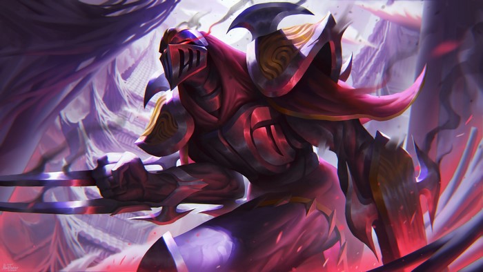 mask, video game characters, red eyes, artwork, Riot Games, League of Legends, digital art, Zed (League of Legends), illustration, fan art