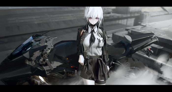 4K, anime, anime girls, motorcycle, cell (artist)