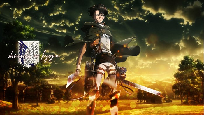 standing, anime, sky, sword, clouds, Shingeki no Kyojin, anime boys ...