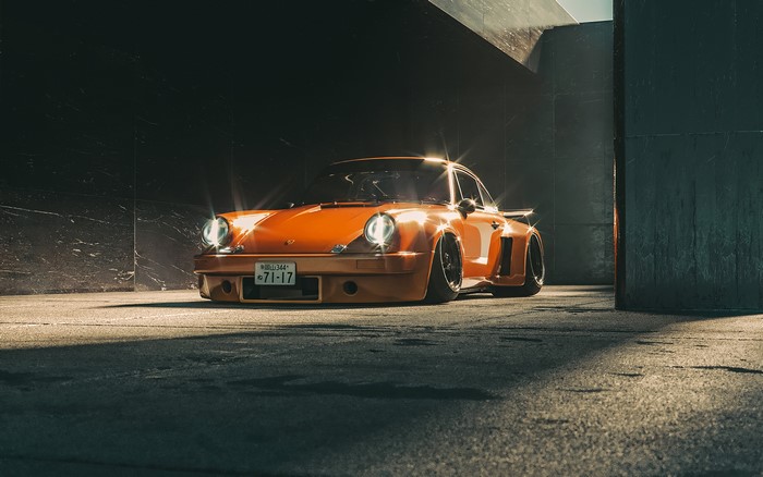 digital car, numbers, stanced, Porsche 911 RSR, yellow, Porsche 911, digital, Porsche, Khyzyl Saleem, modified car, car, orange cars, vehicle