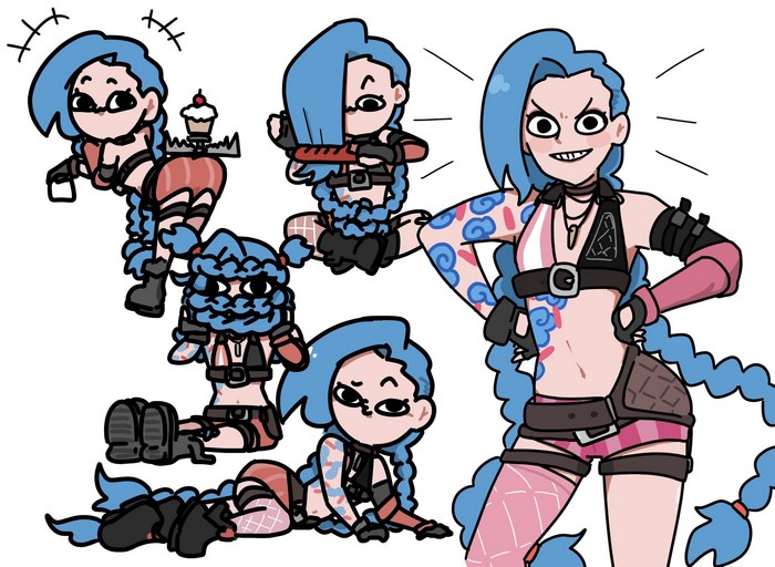 Jinx (League of Legends), League of Legends, wooangson, tattoo, digital art, women, Riot Games, fan art, artwork, sonwooang